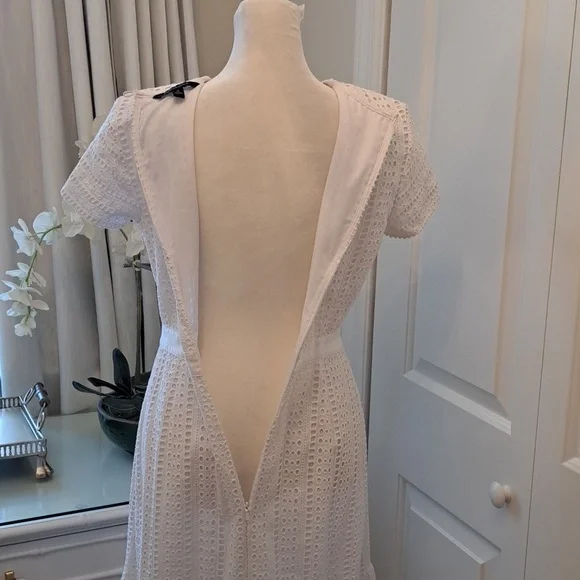 Banana Republic Womens Party/Wedding/Summer White Eyelet Lined Midi Dress S-0 - Picture 7 of 10